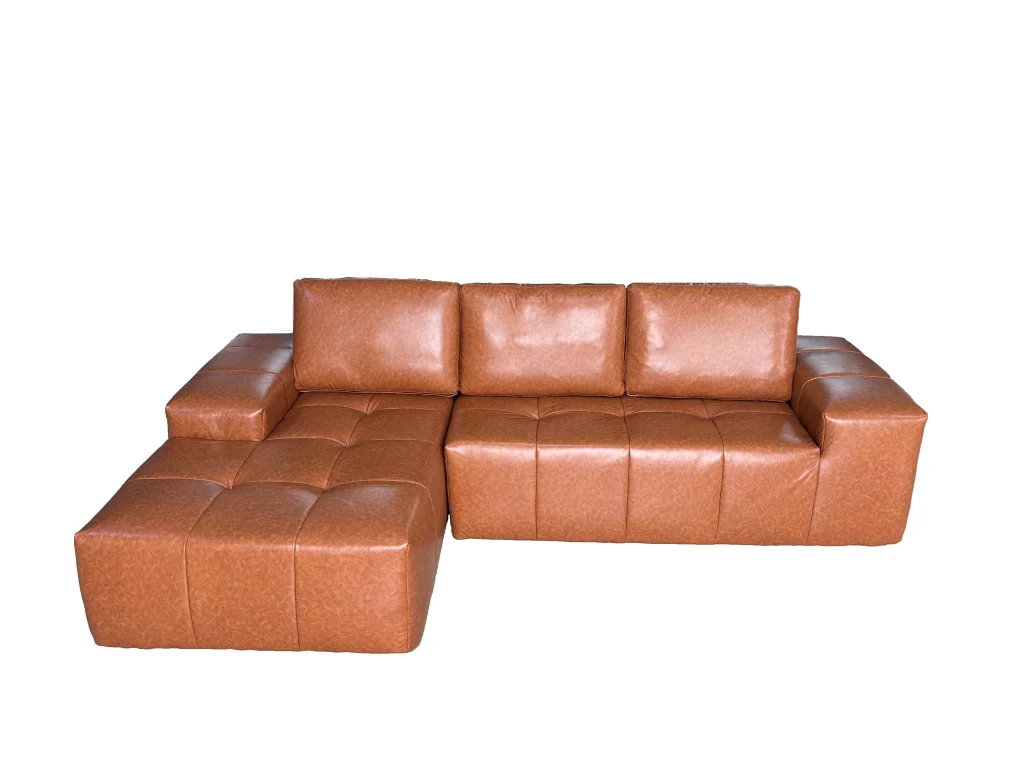 Oversized Deep Seat Faux Leather L‑Shaped Sofa, Customizable Modular Compression Couch for Modern Home