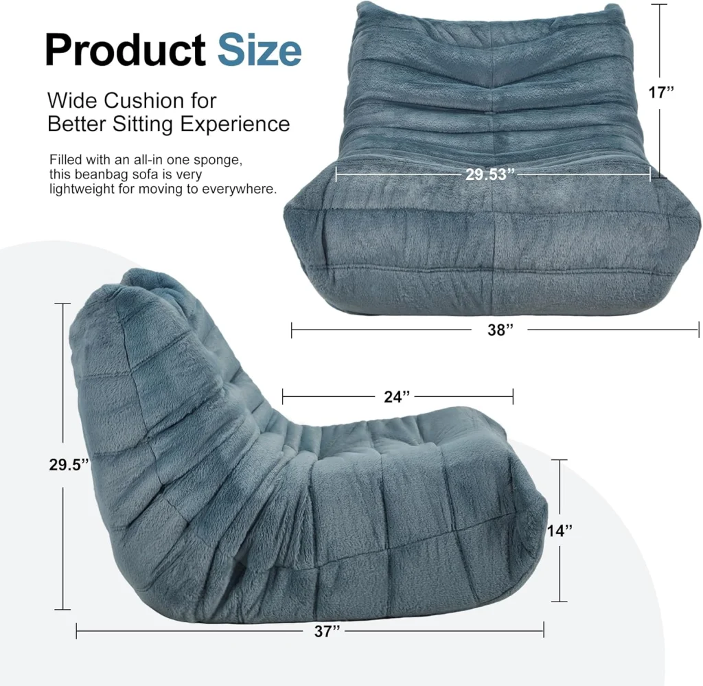 Fresh Blue Curved Floor Bean Bag, Skin‑Friendly Fabric Lazy Sofa