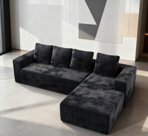 Vacuum Compressed L Sectional Sofa, Corduroy Modular Sofa with Ottoman